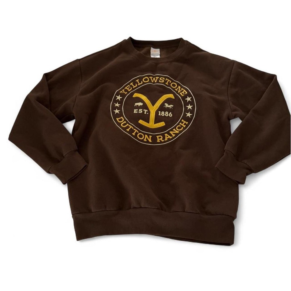 Yellowstone Dutton Ranch Embroidered Crewneck Sweatshirt Brown Medium